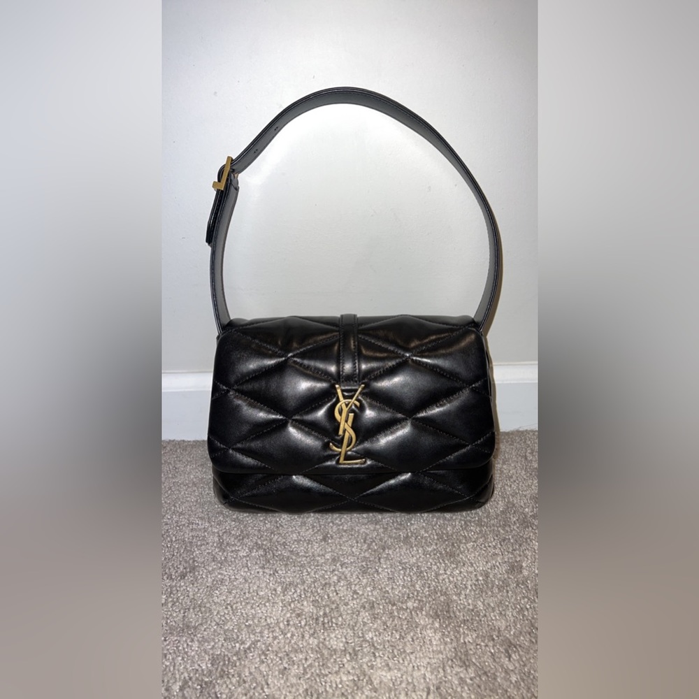 Yves Saint Laurent Black Quilted Leather Hobo with Gold YSL Logo